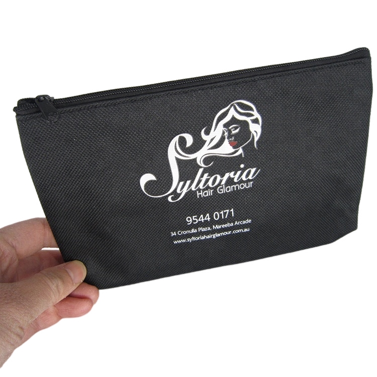 Custom Fashion Premium Satin Black White Beauty Makeup Cosmetic Ziplock Bag With Mirror