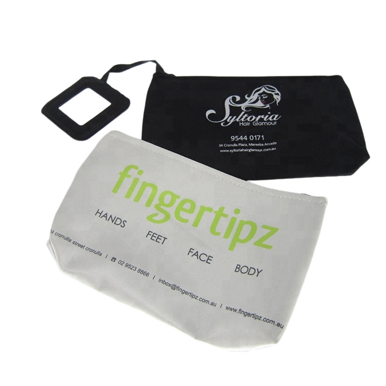 Custom Fashion Premium Satin Black White Beauty Makeup Cosmetic Ziplock Bag With Mirror